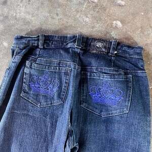 vintage y2k rock&republic crown embroidered dark blue wash relaxed fit jeans 30